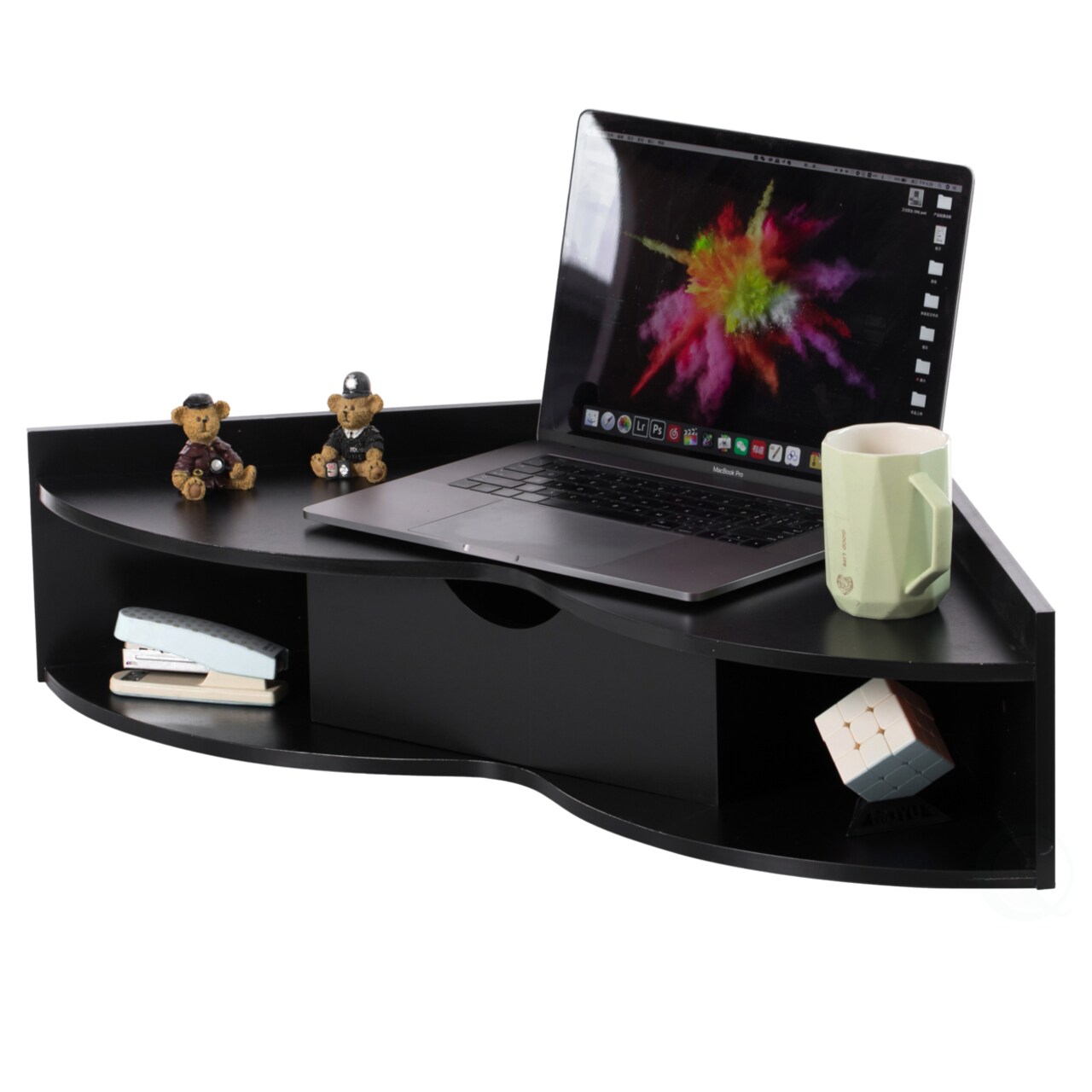 Heart Shaped Wall Mounted Corner Desk With Drawer And Two Shelves 33"X23.5"